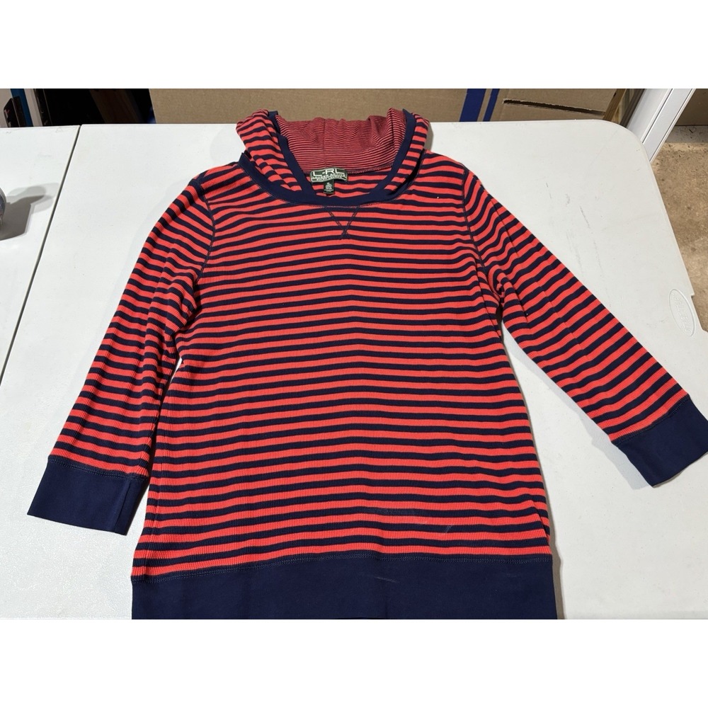WOMENS RALPH LAUREN LRL ACTIVE RED BLUE STRIPED HOODED 3/4 SLEEVE TOP XL